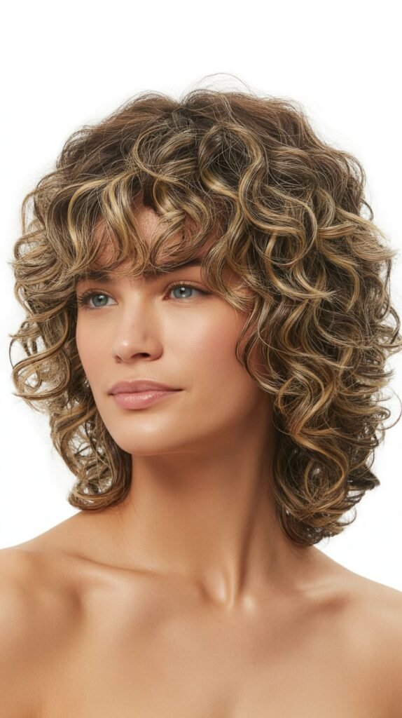 Curly Shag With Full Bangs