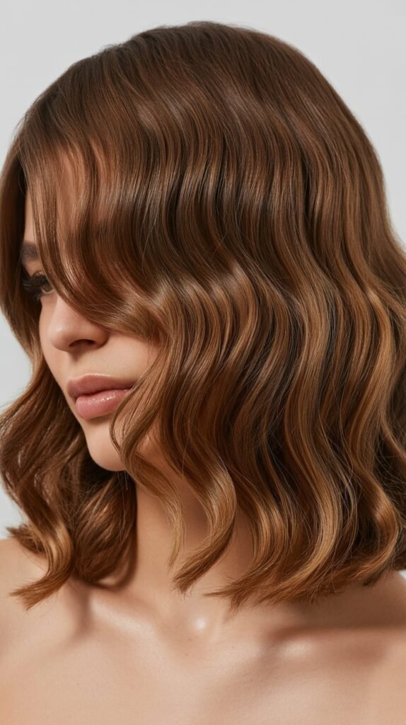 Wavy Medium Cut with Long Side Bangs