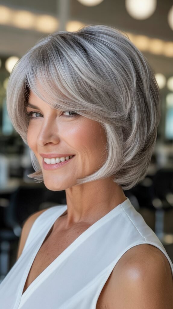  Razored Bob with Side-Swept Fringe