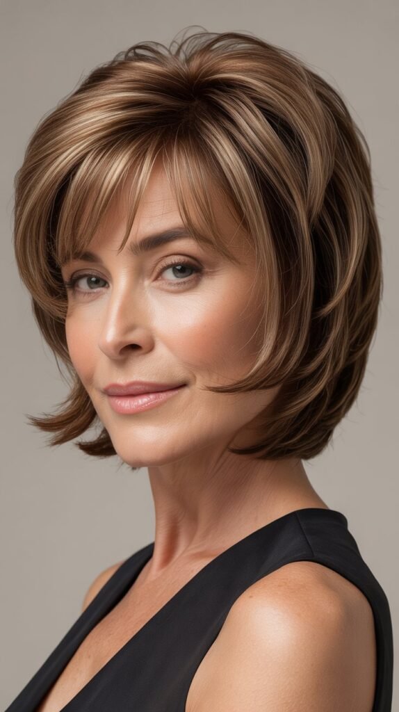 Stacked Bob with Textured Fringe for Modern Shape