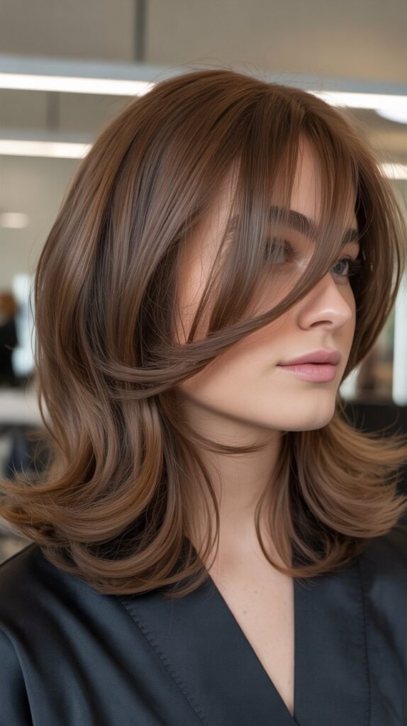 Swoopy Bangs with Bouncy Layers