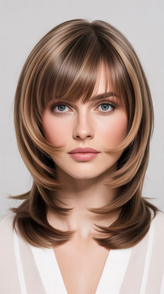 V-Cut Layers with Center-Parted Bangs