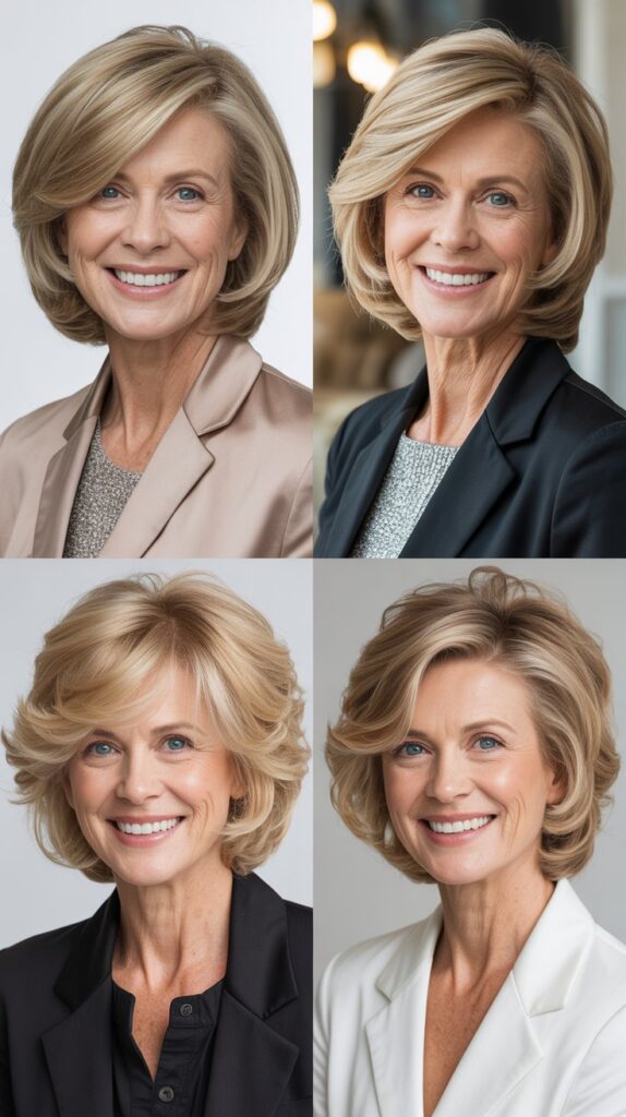 41 Modern Sassy Medium-Length Hairstyles for Older Women to Try Now 7 Graduated Bob with Stacked Layers