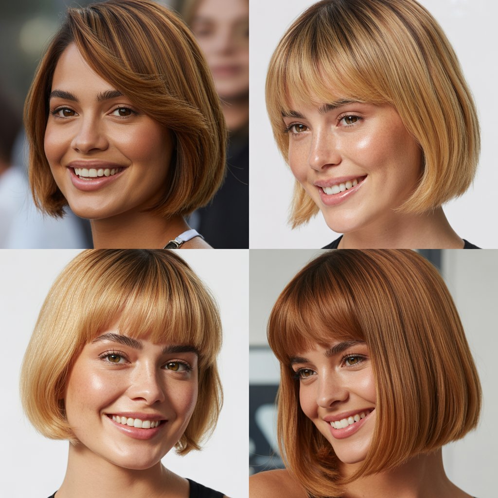 Sleek Straight Bob with Blunt Bangs Swept Aside