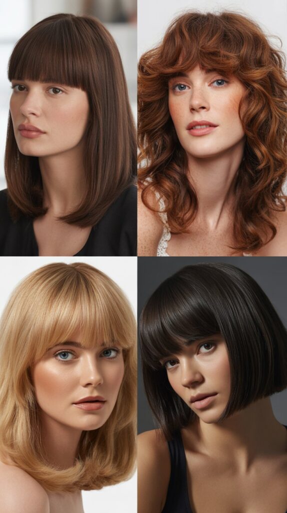 56 Medium-Length Hairstyles With Bangs for a Trendy Look 11 Thick Full Bangs for Maximum Impact
