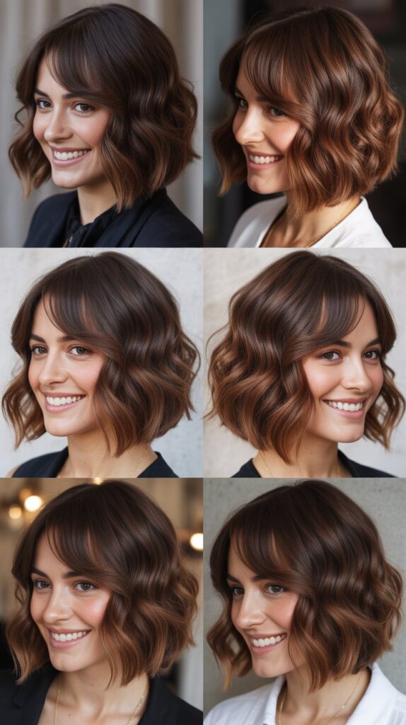 Lived-In Wavy Bob With Long Bangs And Lowlights