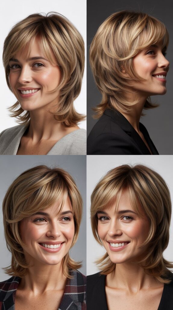 Angled Bangs with Medium Layered Cut