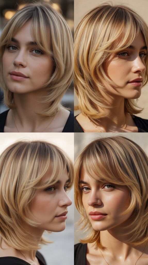42 Medium Haircuts With Bangs for Thin Hair That Add Volume 27 Layered Lob With Wispy Side Bangs