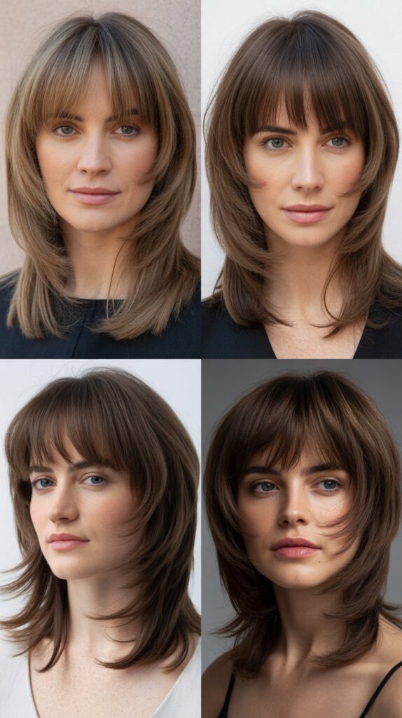 56 Medium-Length Hairstyles With Bangs for a Trendy Look 56 Full Fringe with Layered Ends