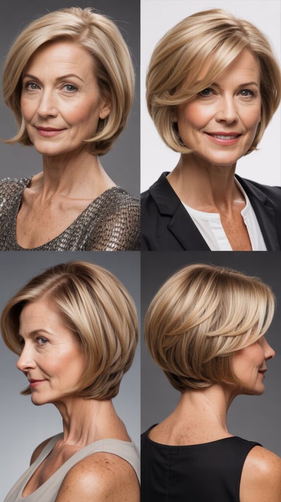 27 Short Bob Hairstyles for Women Over 50 with Fine Hair That Look Full 3 The Angled Bob (A-Line Bob)