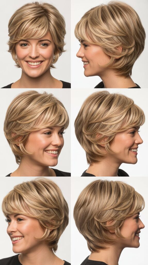  Stacked Layers with Curved Bangs