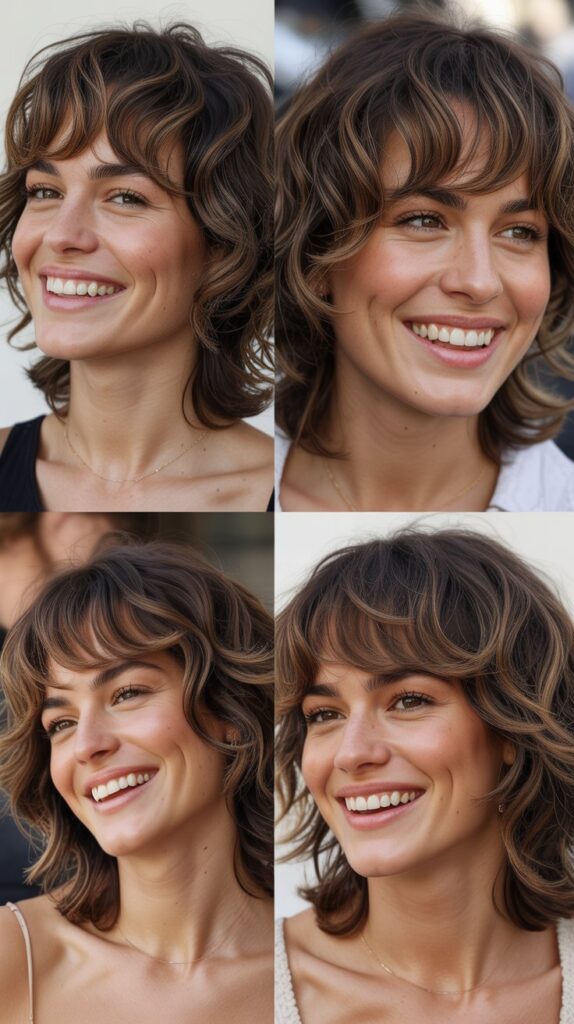 25 Stylish Mid-Length Hairstyles with Layers and Bangs That Look Expensive 8 Choppy Layers with Textured Fringe