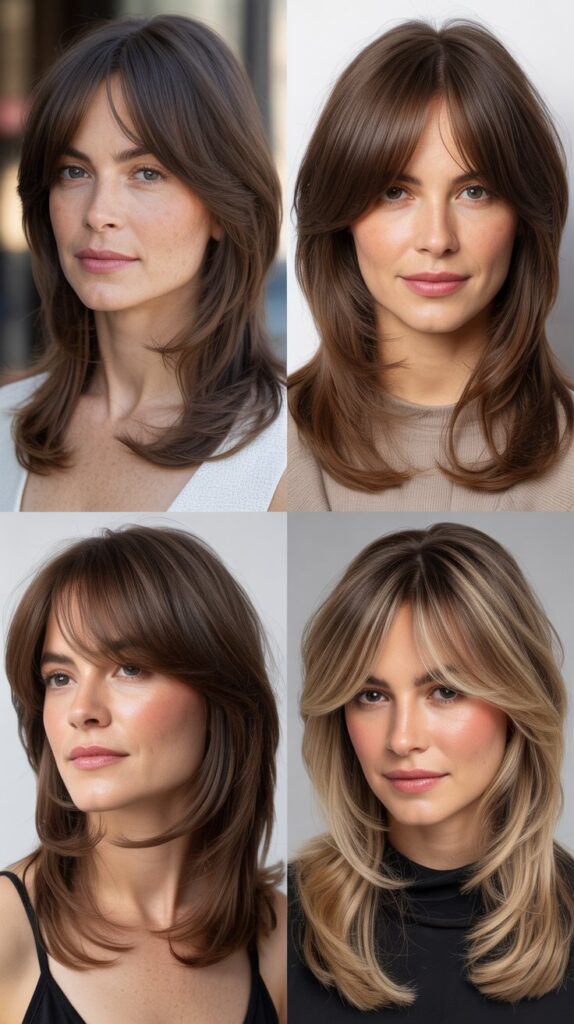 56 Medium-Length Hairstyles With Bangs for a Trendy Look 44 Layered Curtain Bangs