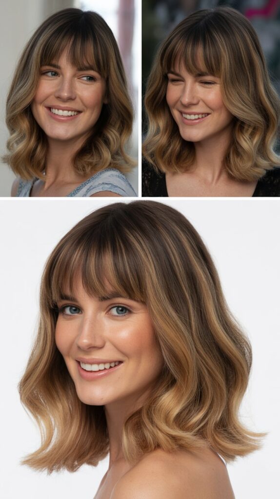 Ombre Medium Hair with Curtain Bangs