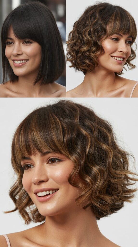 42 Medium Haircuts With Bangs for Thin Hair That Add Volume 42 Textured Lob With Full Fringe