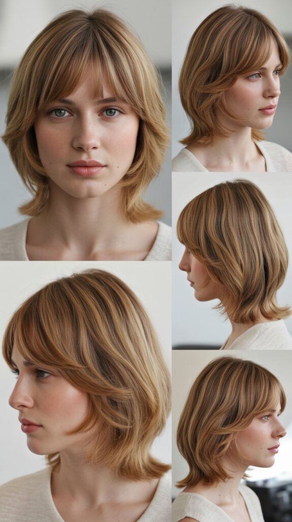 42 Medium Haircuts With Bangs for Thin Hair That Add Volume 7 Shoulder-Length Cut With Feathered Bangs