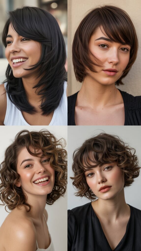  Asymmetrical Layers with Side-Part Bangs
