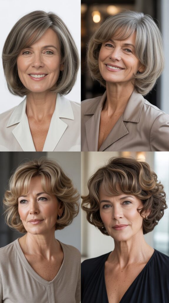 34 Short Bob Hairstyles with Bangs for Women Over 50 That Soften Features 22 Voluminous Bob with Full Swept Bangs