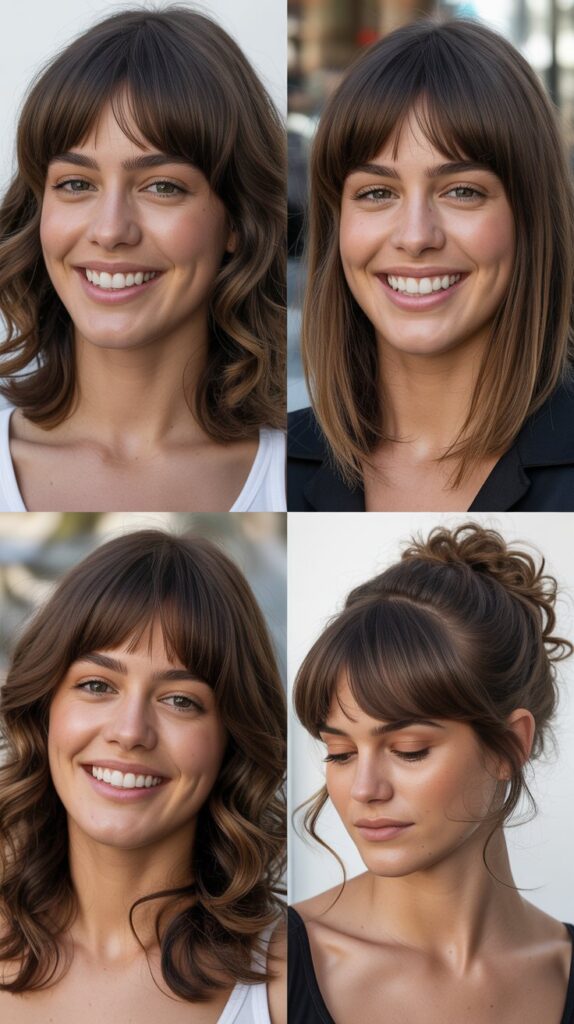 25 Stylish Mid-Length Hairstyles with Layers and Bangs That Look Expensive 1 Classic Curtain Bangs with Face-Framing Layers