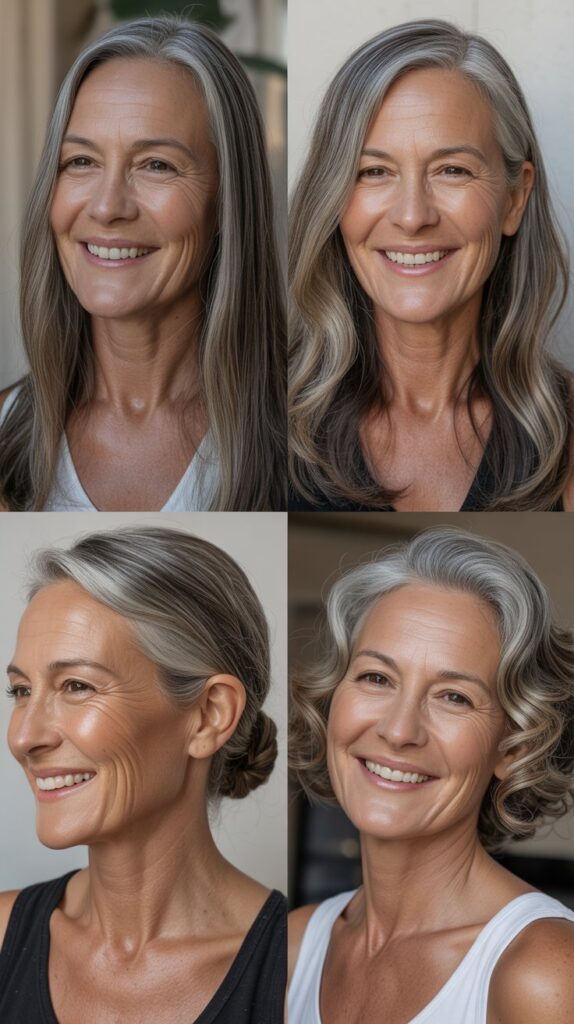 36 Youthful Sassy Long Hairstyles for Older Women That Still Feel Fresh 2 Sleek Center-Parted Long Hair