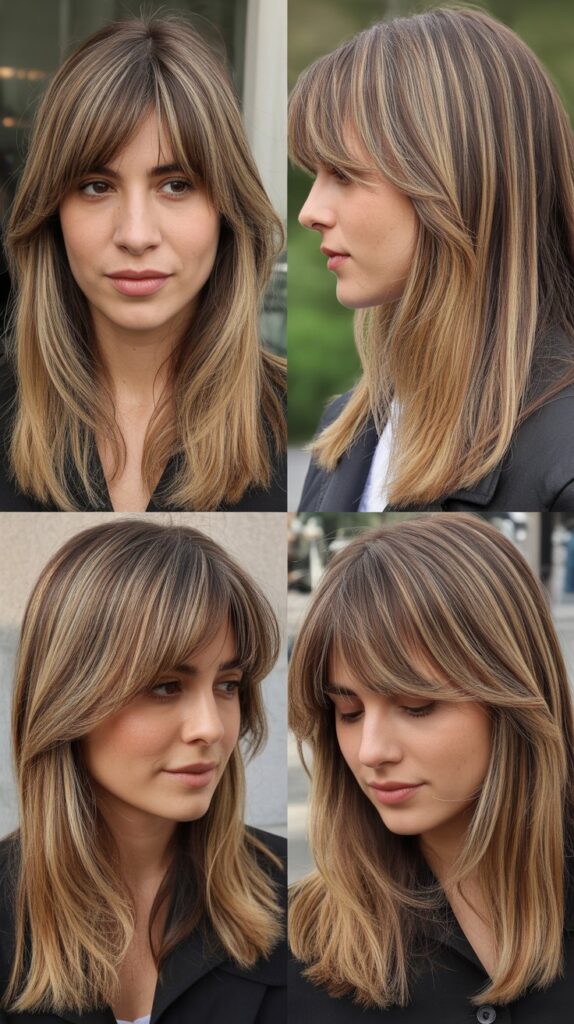 Curtain Bangs with Medium Balayage