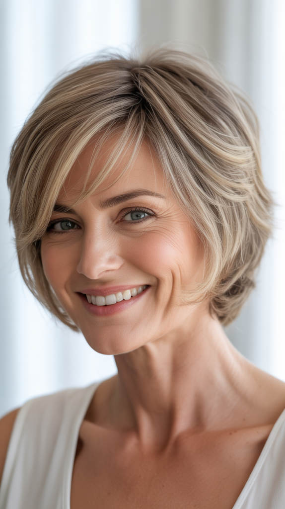 Choppy Layered Bob with Side-Swept Bangs