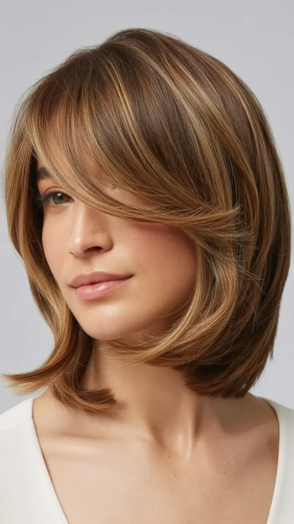 35 Chic Medium Bob Hairstyles with Layers and Side-Swept Bangs
