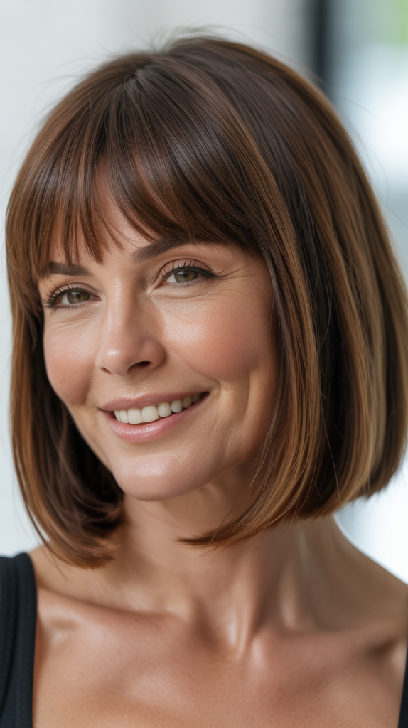 Blunt Lob with Curtain Bangs