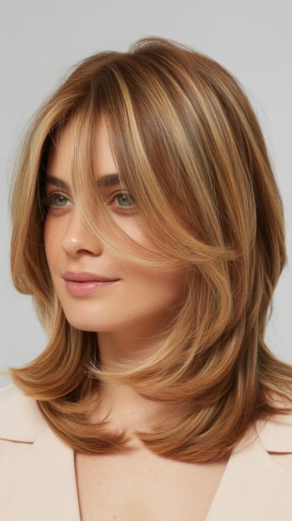 Bronde Layered Lob with Side-Parted Curtain Bangs