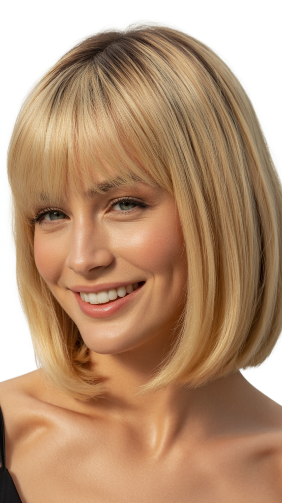  Blunt Fringe with Sleek Blonde Lob