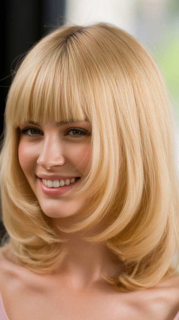 Straight-Across Fringe with Sleek Blonde Layers