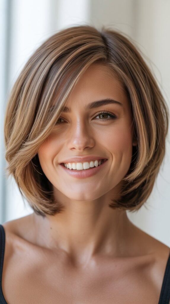 Layered Lob with Side-Swept Fringe