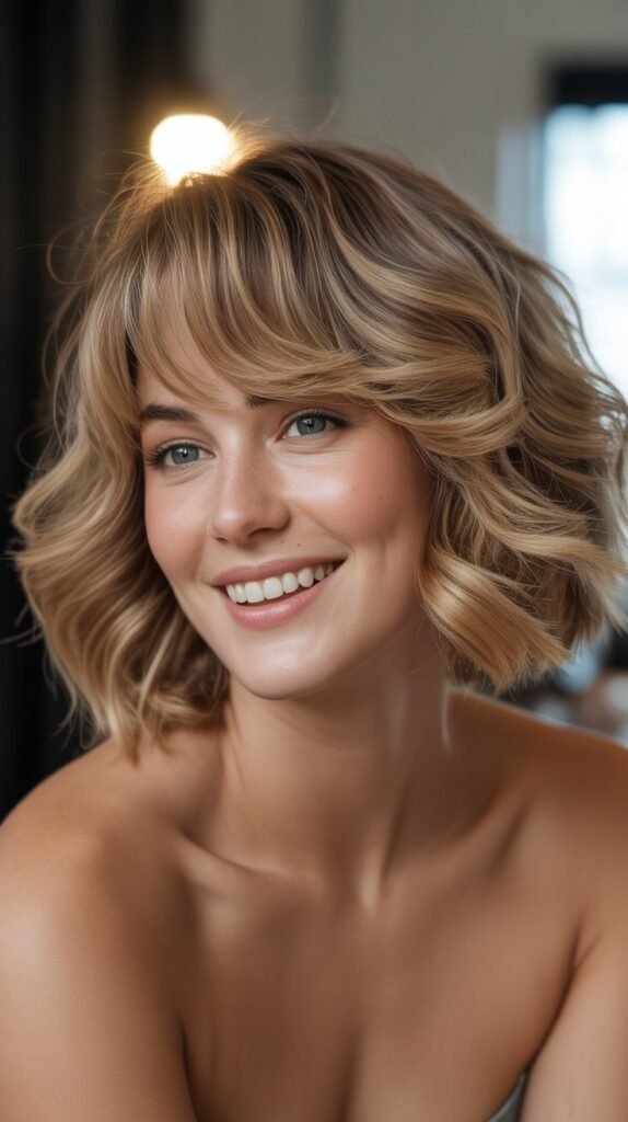 Wavy Lob with Side-Swept Bangs