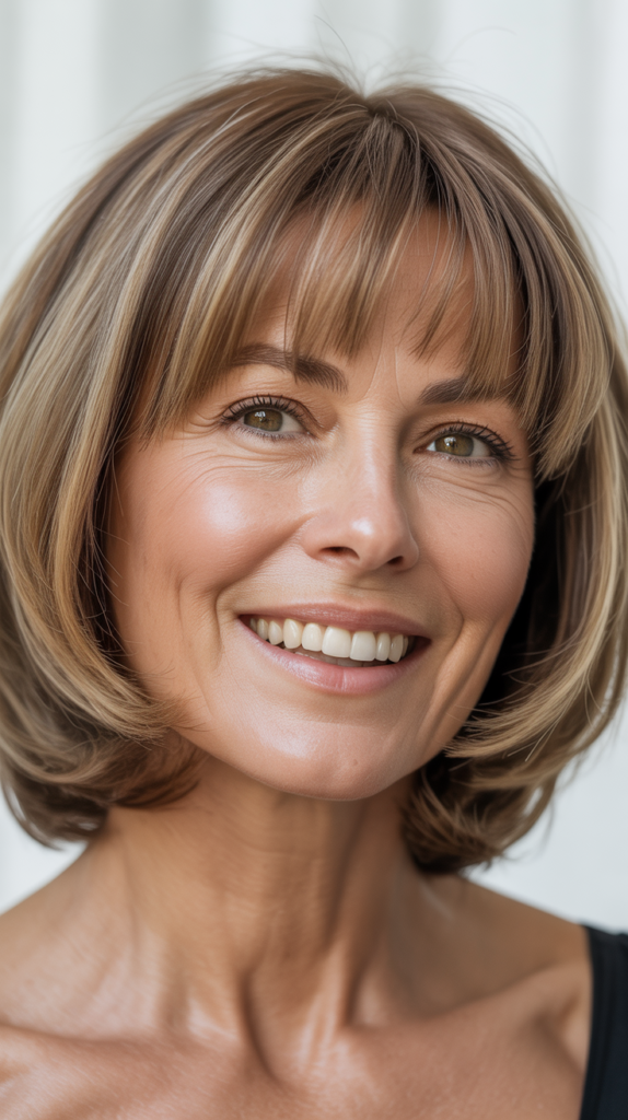 Soft Layered Bob with Full Bangs