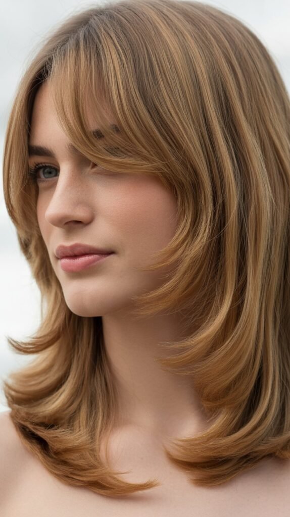 Medium Hair with Curtain Bangs and Side Part