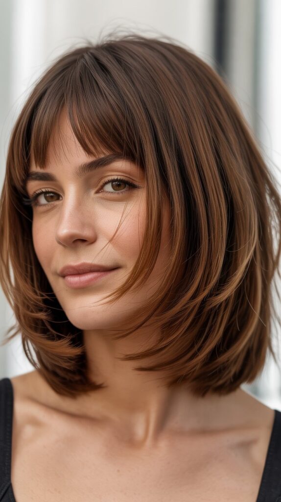 36 Stunning French Bob Haircuts With Bangs for Instant Fashion Edge 6 . Layered French Bob With Baby Bangs