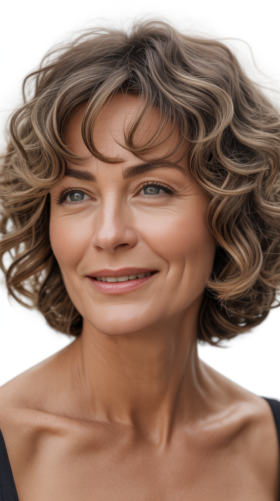 Curly Bob with Curved Bangs