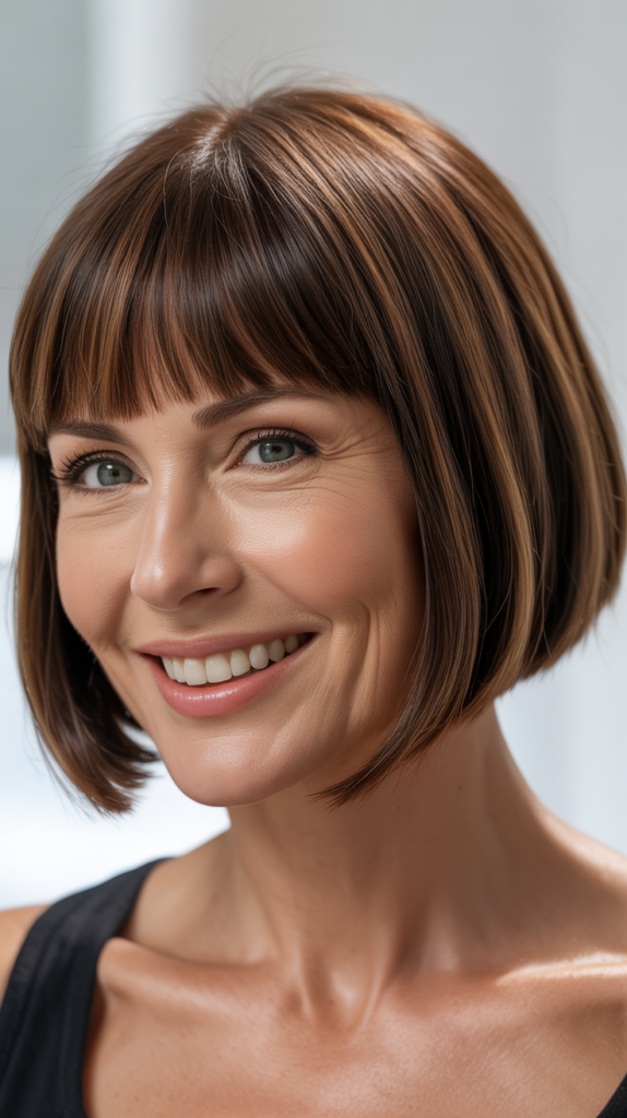 Sleek Lob with Straight Bangs