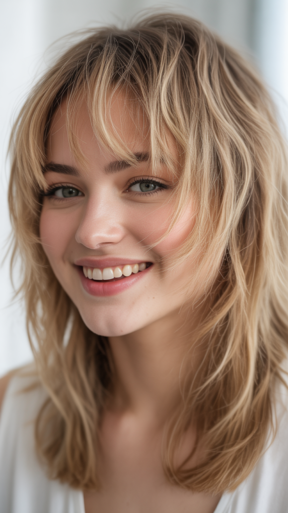 Wispy Baby Bangs with Wheat Blonde Shag