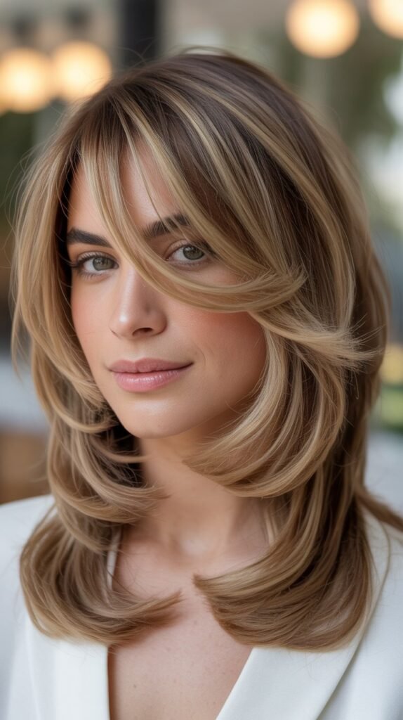 Layered Midi with Swoopy Bangs