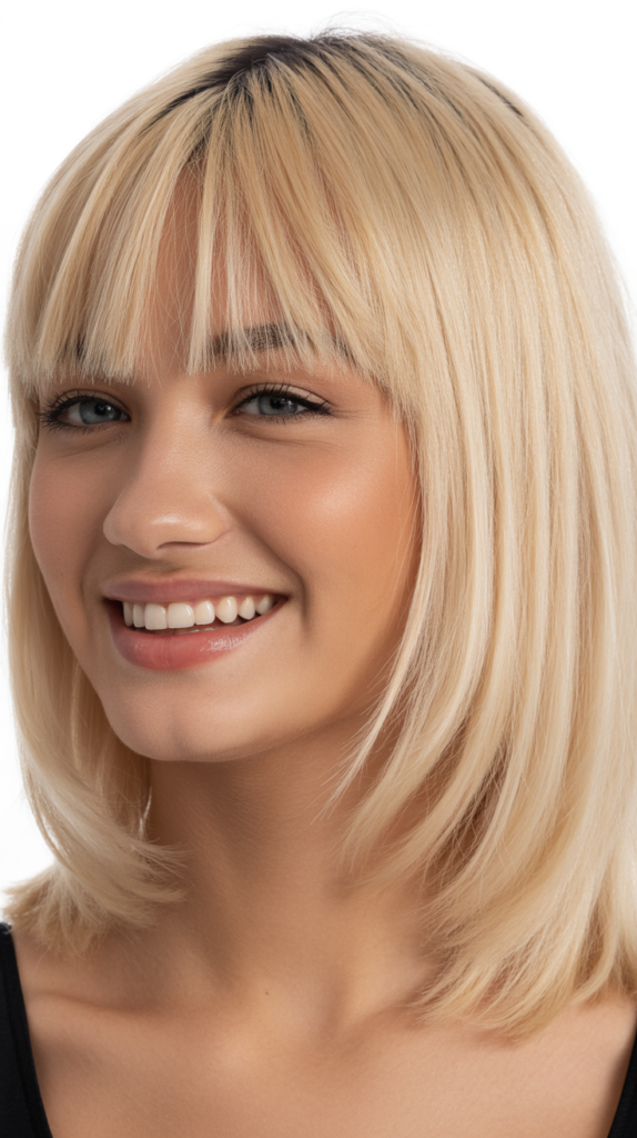 Micro Bangs with Cool Blonde Blunt Cut