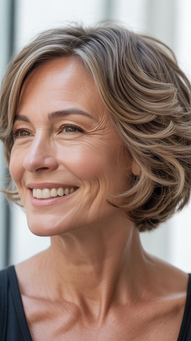 Flowy Short Bob Hairstyles for Women Over 50 with Fine Hai