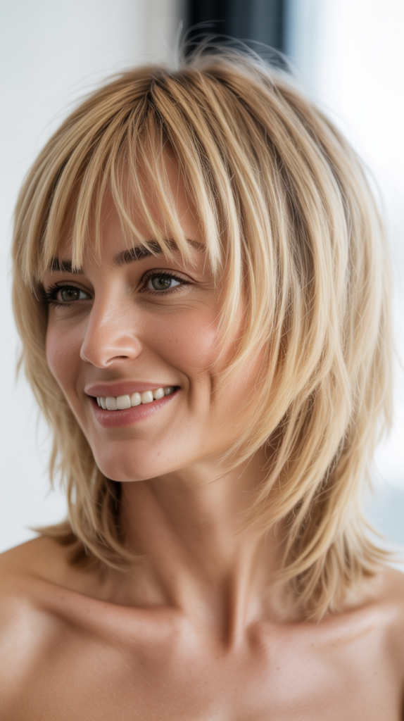 Choppy Bangs with Shaggy Blonde Layers