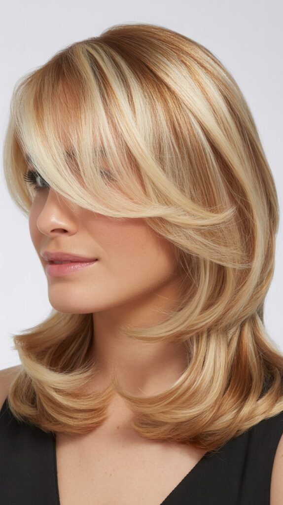 Medium Blonde Hair with Side Bangs and Minimal Layers
