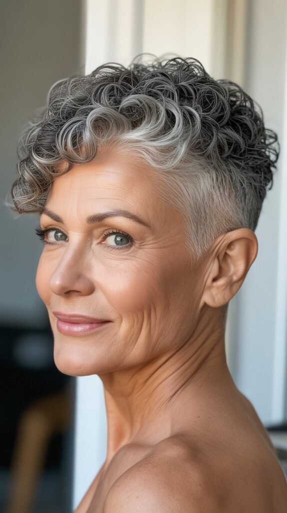 Curly Buzz Cut with Textured Top