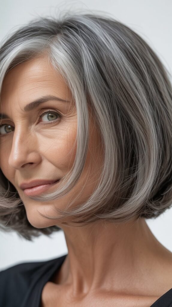 Wispy Gray Bob with Razored Ends