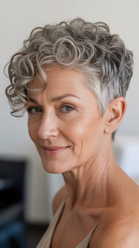 Curly Pixie with Tapered Sides