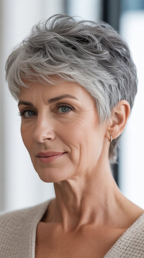 Choppy Gray Pixie with Long Top