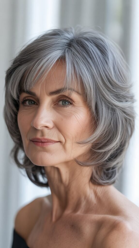 Layered Gray Crop with Textured Fringe