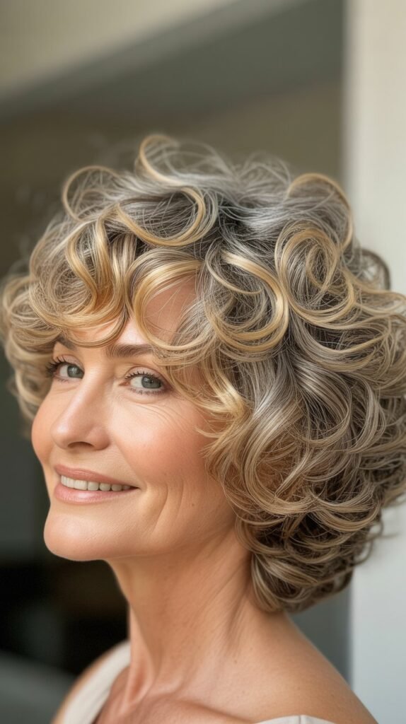 Layered Curly Cut with Highlights